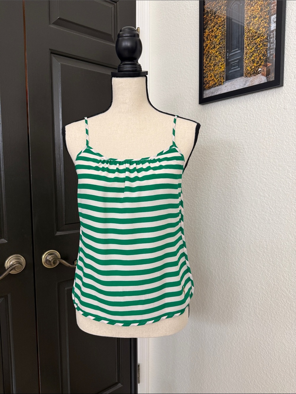 Juicy Couture Green and White Striped Spaghetti Strap Camisole